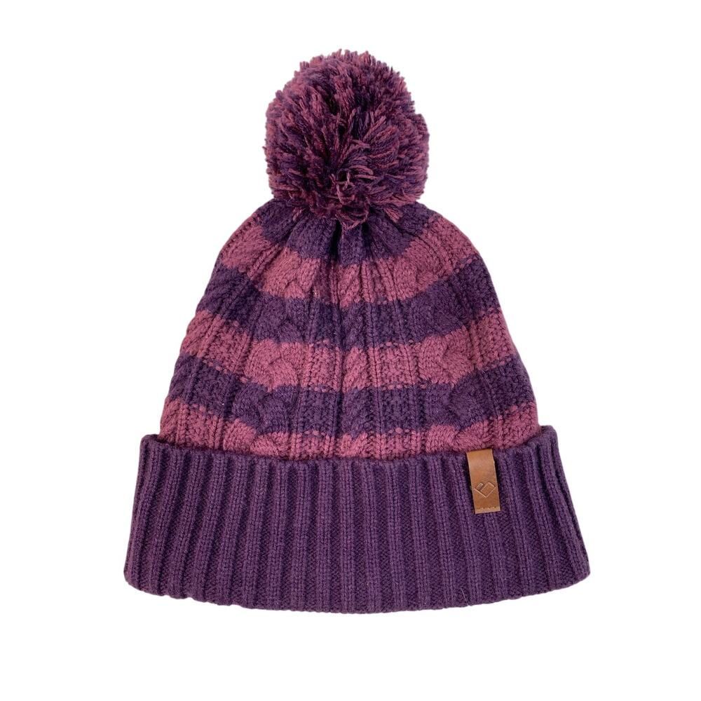Obermeyer OS Purple Striped Cable Knit‎ Ashcroft Pom Beanie Hat *